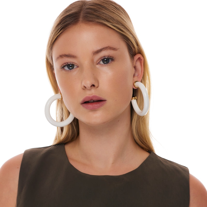 White Resin Pierced Hoop Earrings | Michael Nash Jewelry | Wolf & Badger